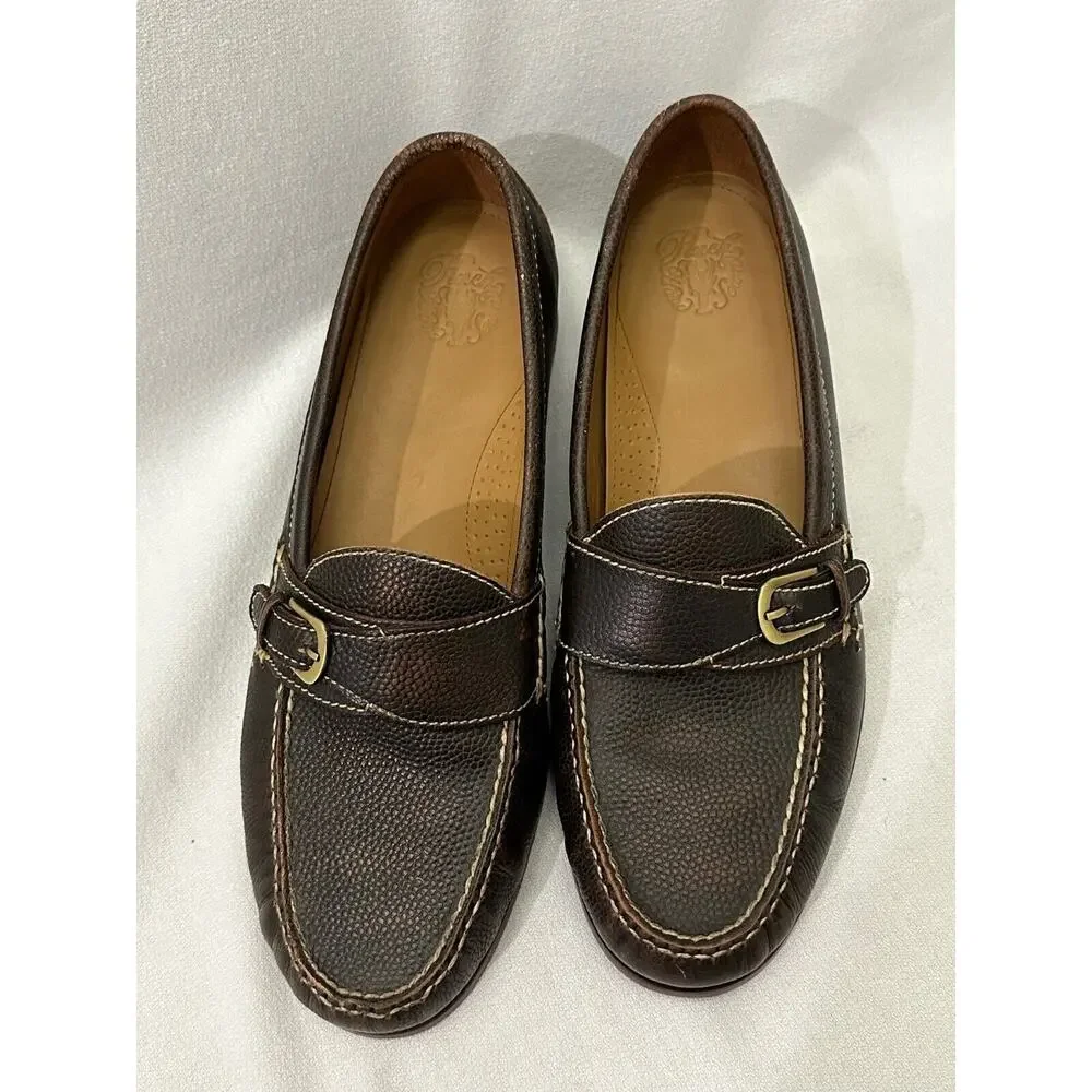 Cole Haan Dark Brown Pebbled Leather Buckle Loafers